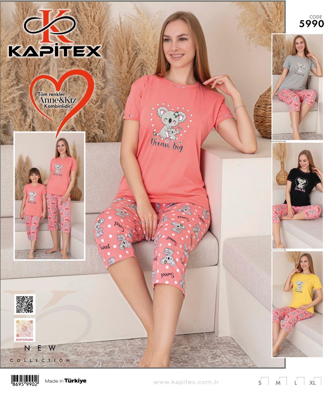 Kapitex 5990 Kısa Kol Kapri Bayan Pijama Takım 4'lü
