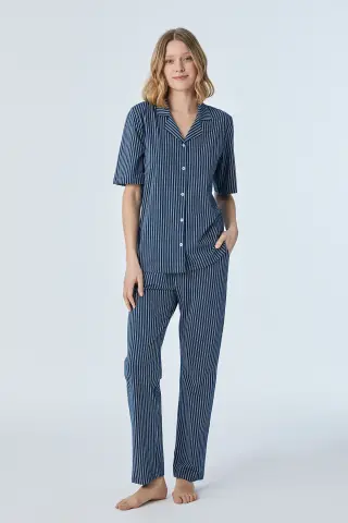 Pijadore 2107 (M-L-XL-XXL) Kısa Kollu Boydan Düğmeli Bayan Pijama Takım 4'lü