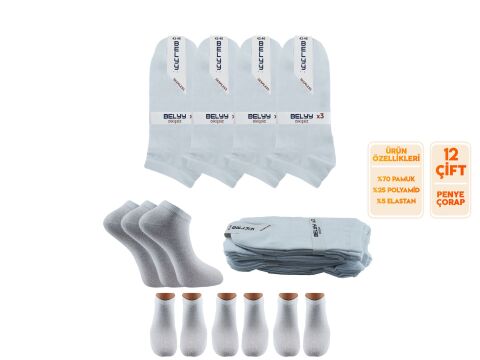 BELYY (43-46) Dikişsiz Erkek Patik Çorap 12'li