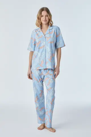 Pijadore 2095 (M-L-XL-XXL) Kısa Kollu Boydan Düğmeli Bayan Pijama Takım 4'lü