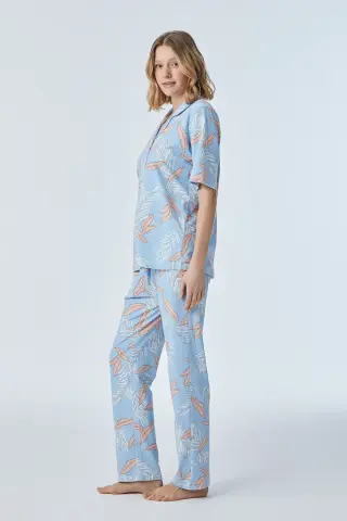 Pijadore 2095 (M-L-XL-XXL) Kısa Kollu Boydan Düğmeli Bayan Pijama Takım 4'lü