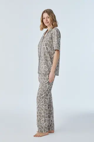 Pijadore 2101 (M-L-XL-XXL) Kısa Kollu Boydan Düğmeli Bayan Pijama Takım 4'lü