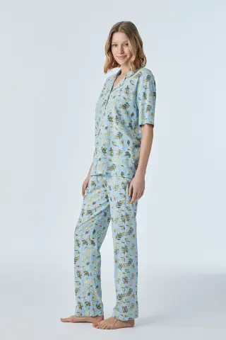 Pijadore 2105 (M-L-XL-XXL) Kısa Kollu Boydan Düğmeli Bayan Pijama Takım 4'lü