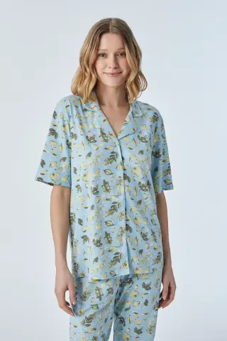 Pijadore 2105 (M-L-XL-XXL) Kısa Kollu Boydan Düğmeli Bayan Pijama Takım 4'lü