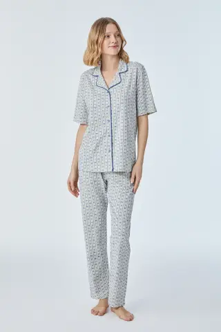 Pijadore 2096 (M-L-XL-XXL) Kısa Kollu Boydan Düğmeli Bayan Pijama Takım 4'lü