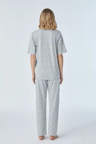 Pijadore 2096 (M-L-XL-XXL) Kısa Kollu Boydan Düğmeli Bayan Pijama Takım 4'lü