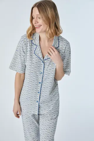 Pijadore 2096 (M-L-XL-XXL) Kısa Kollu Boydan Düğmeli Bayan Pijama Takım 4'lü