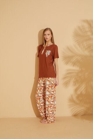 Polkan 19507 Bayan Ring Viskon Kısa Kollu Bayan Pijama Takım Paket İçi 4'lü