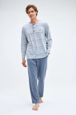 Pijadore 2080 (M-L-XL-XXL) Uzun Kollu Üç Düğmeli Erkek Pijama Takım 4'lü