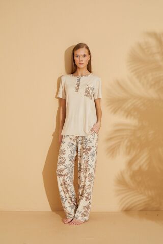 Polkan 19521 Bayan Ring Viskon Kısa Kollu Bayan Pijama Takım Paket İçi 4'lü