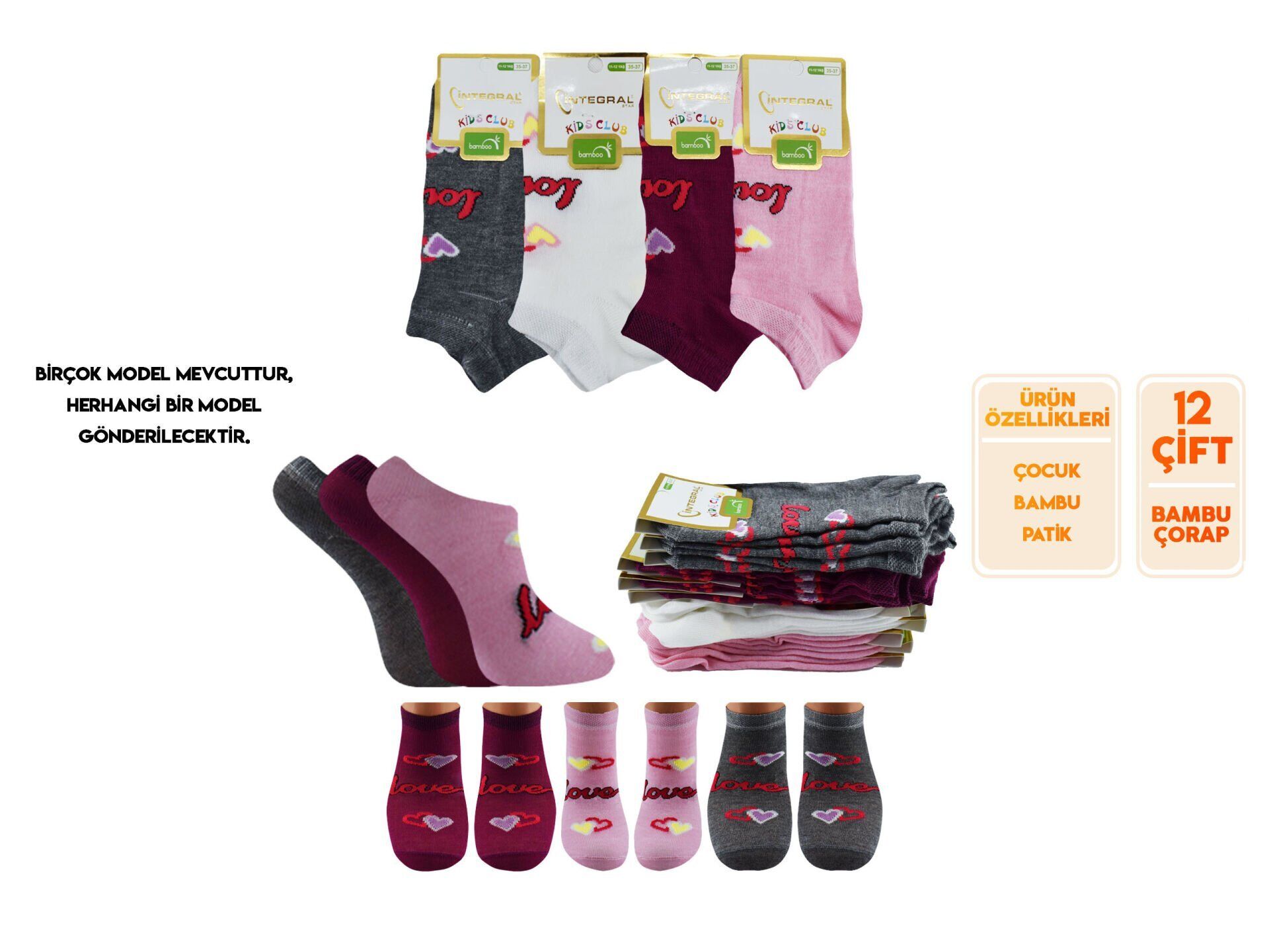 İntegral Kız Çocuk Patik Çorap 12'li