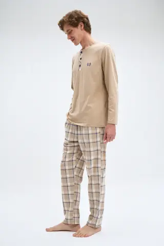 Pijadore 2076 (M-L-XL-XXL) Uzun Kollu Üç Düğmeli Erkek Pijama Takım 4'lü