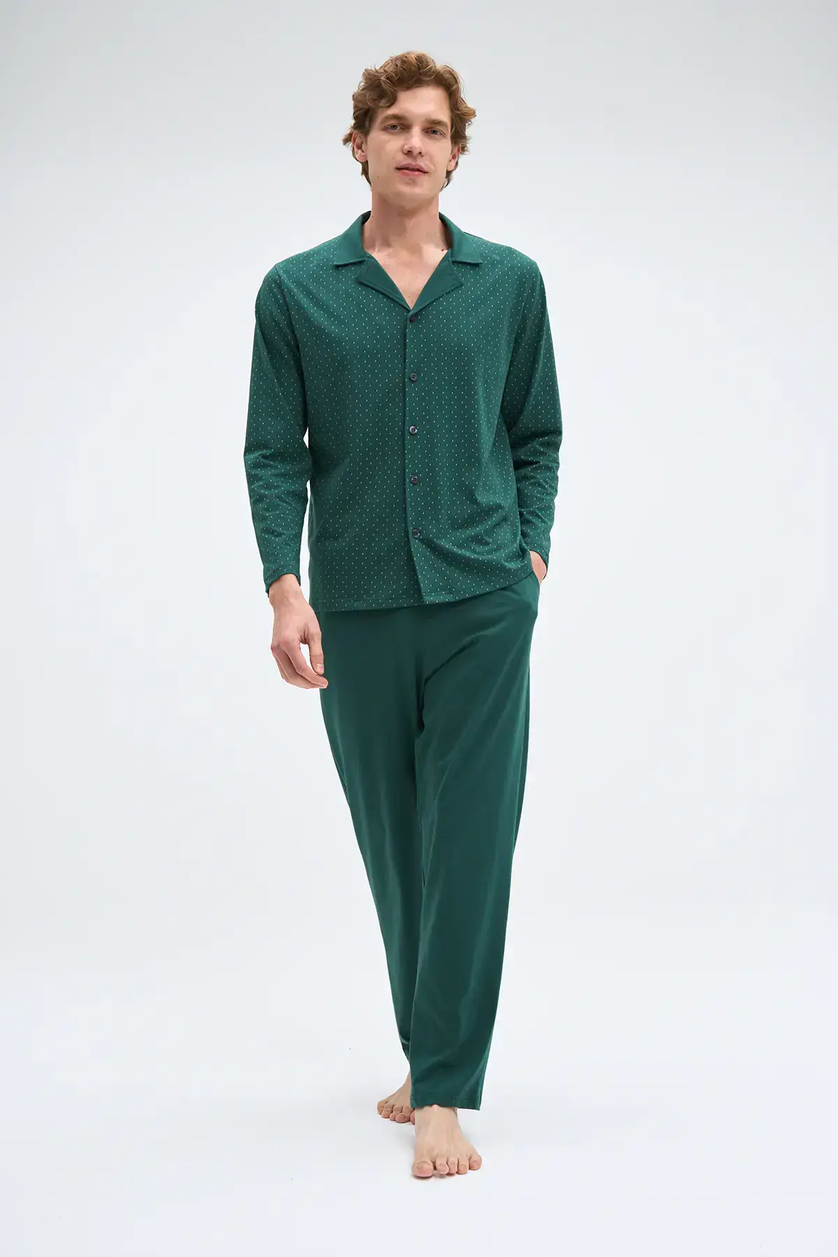 Pijadore 2071 (M-L-XL-XXL) Uzun Kollu Düğmeli Erkek Pijama Takım 4'lü