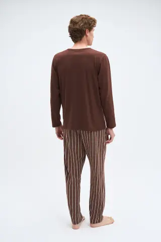 Pijadore 2075 (M-L-XL-XXL) Uzun Kollu Üç Düğmeli Erkek Pijama Takım 4'lü