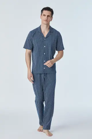 Pijadore 2108 (M-L-XL-XXL) Kısa Kollu Boydan Düğmeli Erkek Pijama Takım 4'lü