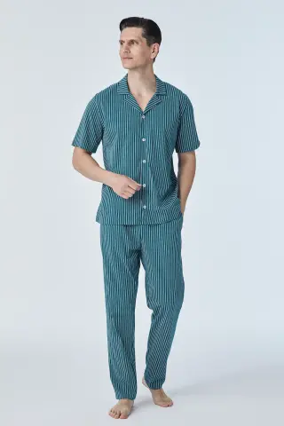 Pijadore 2108 (M-L-XL-XXL) Kısa Kollu Boydan Düğmeli Erkek Pijama Takım 4'lü