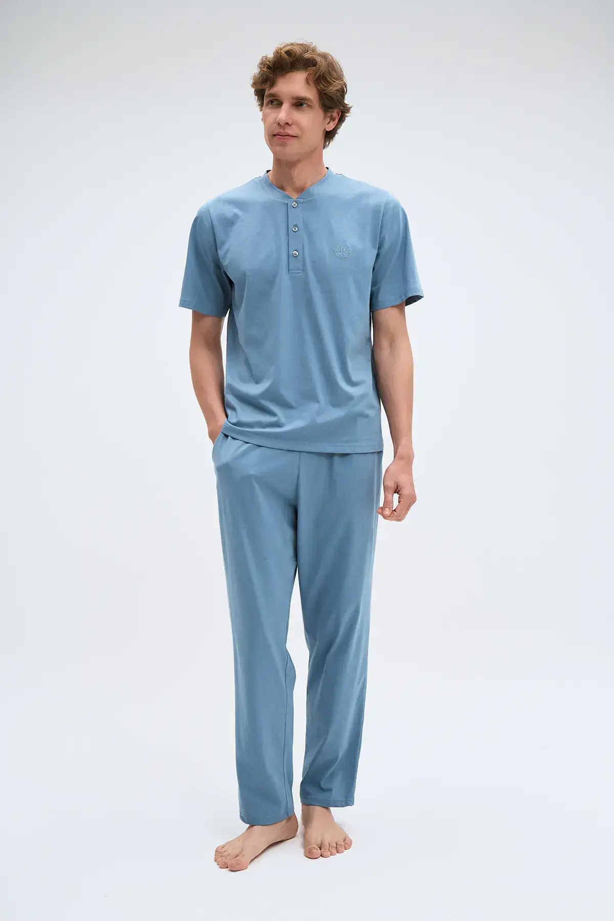 Pijadore 2082 (M-L-XL-XXL) Kısa Kollu Üç Düğmeli Erkek Pijama Takım 4'lü