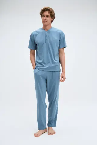 Pijadore 2082 (M-L-XL-XXL) Kısa Kollu Üç Düğmeli Erkek Pijama Takım 4'lü