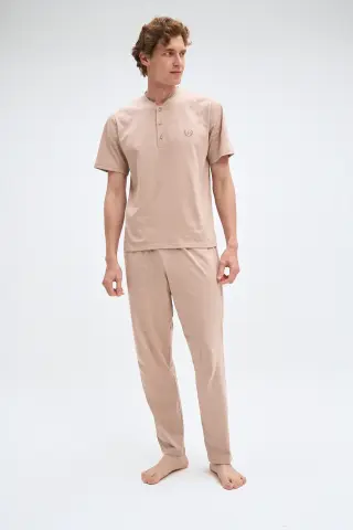 Pijadore 2082 (M-L-XL-XXL) Kısa Kollu Üç Düğmeli Erkek Pijama Takım 4'lü