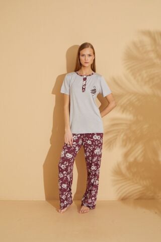 Polkan 19519 Bayan Ring Viskon Kısa Kollu Bayan Pijama Takım Paket İçi 4'lü