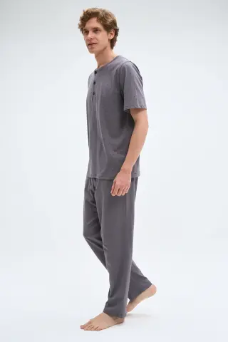 Pijadore 2073 (M-L-XL-XXL) Kısa Kollu Üç Düğmeli Erkek Pijama Takım 4'lü