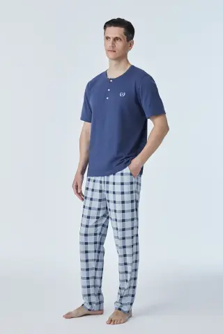 Pijadore 2115 (M-L-XL-XXL) Kısa Kollu Üç Düğmeli Erkek Pijama Takım 4'lü