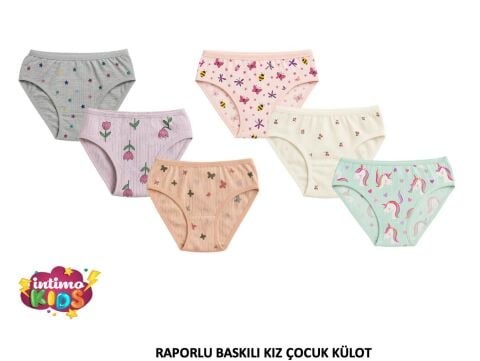 İntimo 2546 Raporlu Baskılı Kız Çocuk Külot 12'li