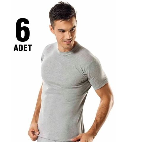 Tutku Renkli Sıfır Yaka Erkek Penye Atlet 6'lı GRİ - 4