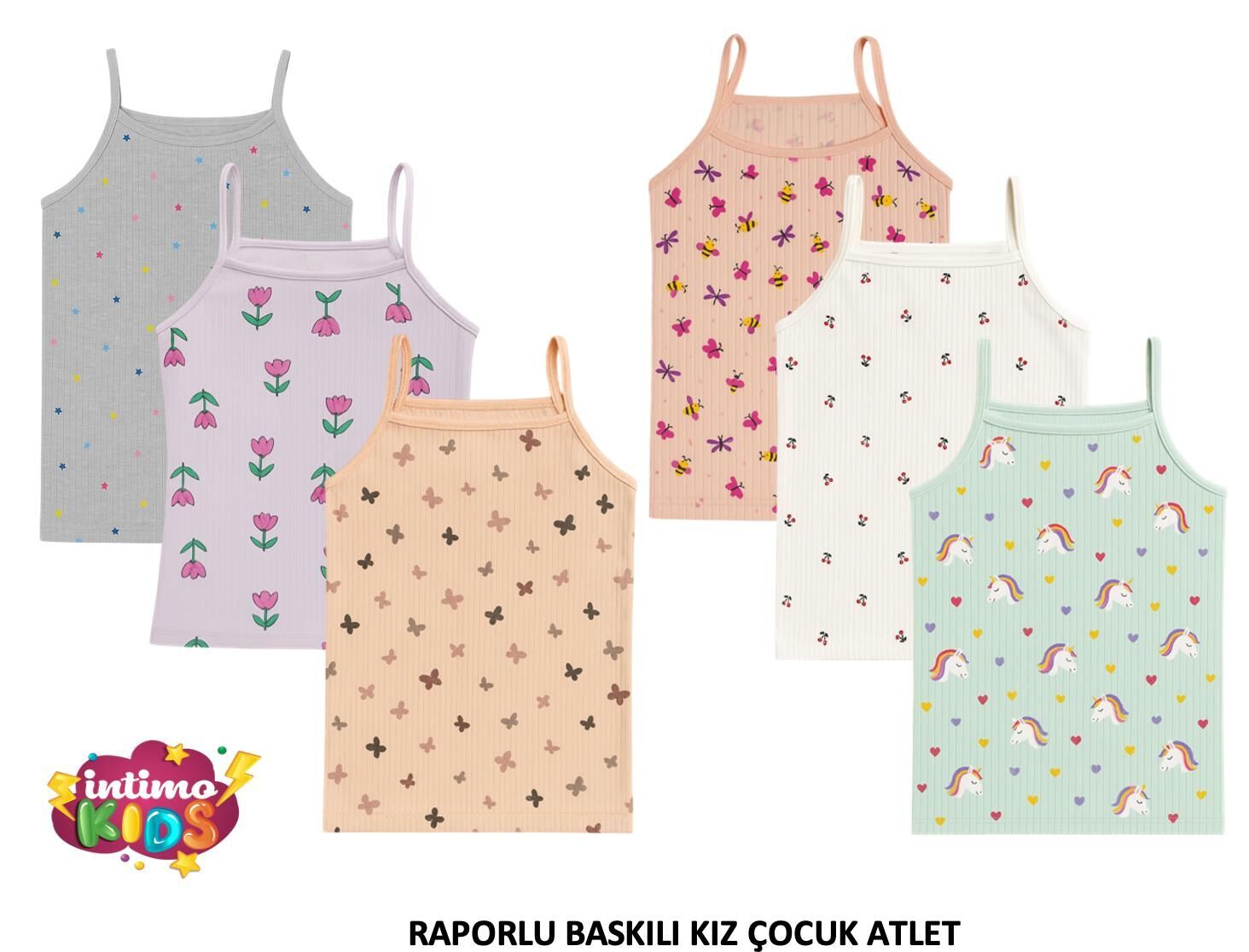 İntimo 2533 İp Askılı Raporlu Baskılı Kız Çocuk Atlet 6'lı