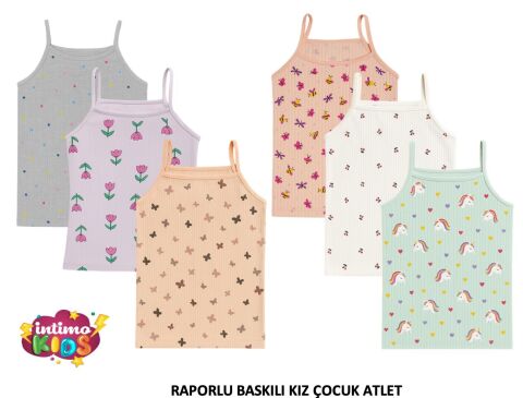 İntimo 2533 İp Askılı Raporlu Baskılı Kız Çocuk Atlet 6'lı