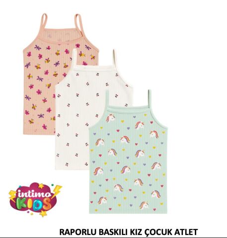 İntimo 2533 İp Askılı Raporlu Baskılı Kız Çocuk Atlet 6'lı