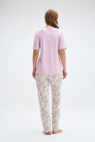 Pijadore 2028 (M-L-XL-XXL) Kısa Kollu Üç Düğmeli Bayan Pijama Takım 4'lü