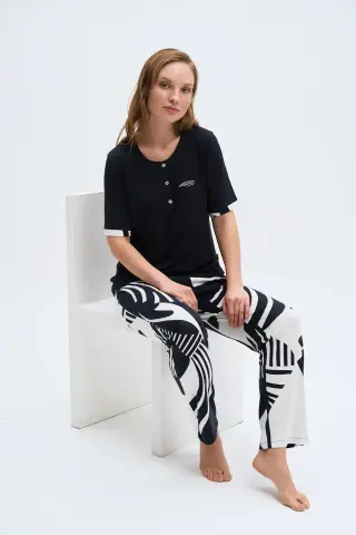 Pijadore 2020 (M-L-XL-XXL) Kısa Kollu Üç Düğmeli Bayan Pijama Takım 4'lü