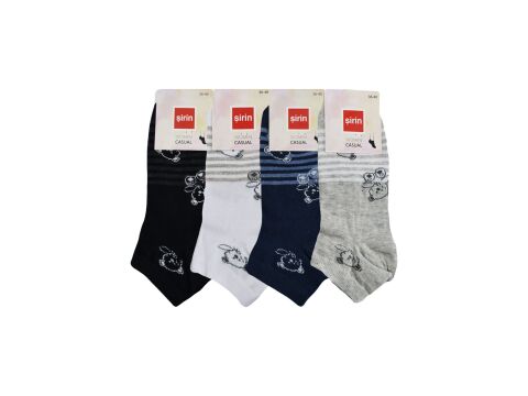 Şirin 4060-4 (36-40) Bayan Desenli Penye Patik Çorap 12'li