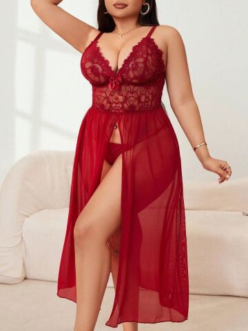 Beleng 5416 Battal Beden Dantel Uzun Tül Fantazi Gecelik