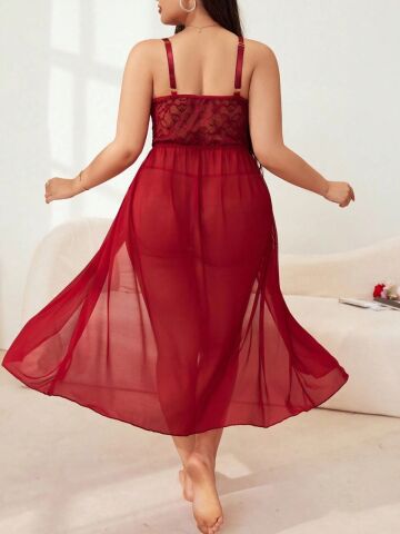 Beleng 5416 Battal Beden Dantel Uzun Tül Fantazi Gecelik