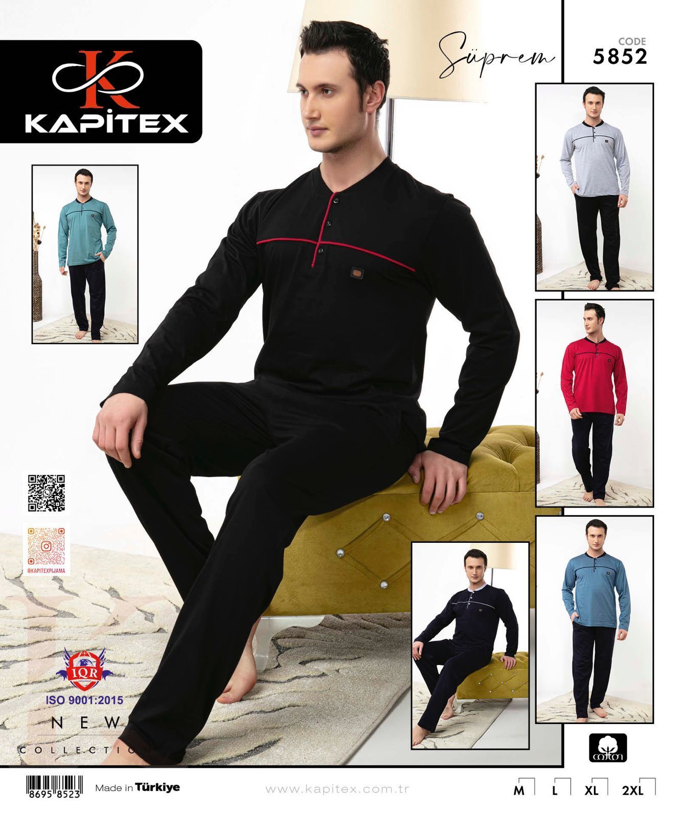 Kapitex 5852 Erkek Uzun Kol Pijama Takım 4'lü