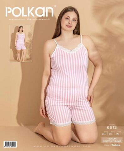 Polkan 6513 (2XL-3XL-4XL) Viskon Bayan Şortlu Takım 6'lı