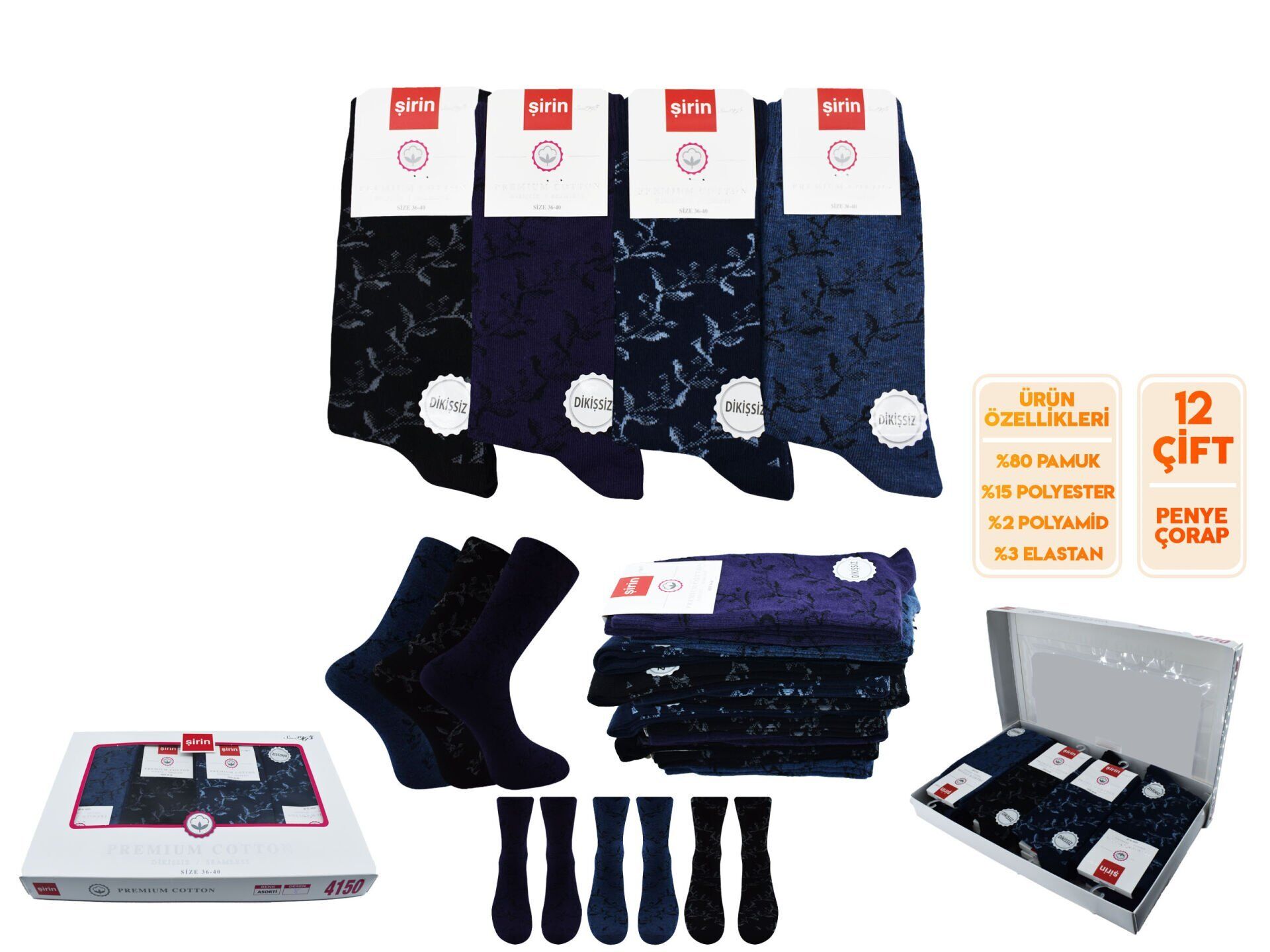 Şirin 4150-100 (36-40) Dikişsiz Bayan Penye Çorap 12'li