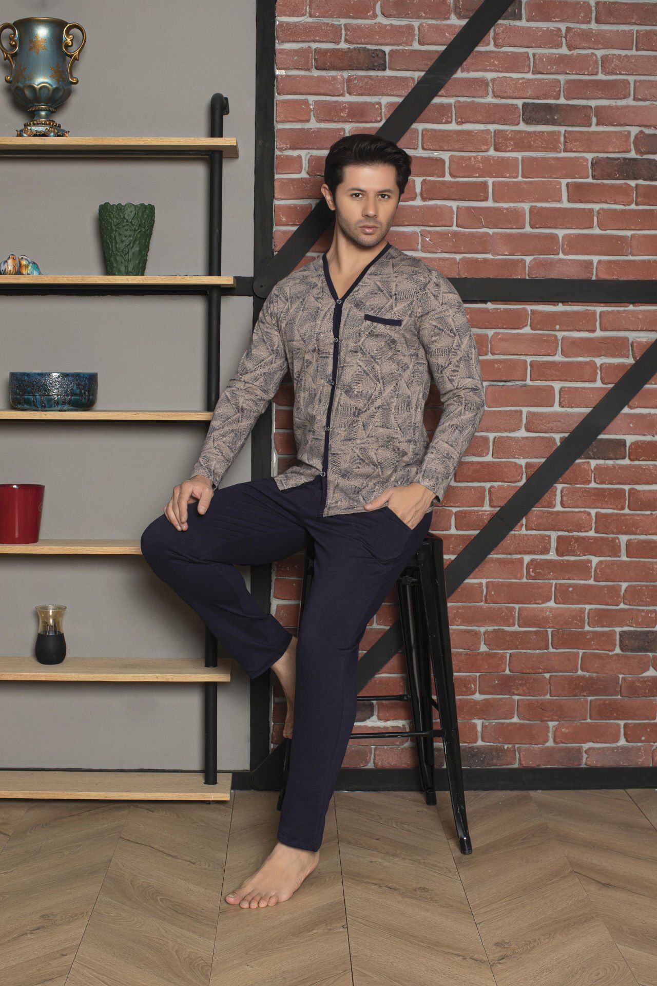 Tekten 6110 Erkek Uzun Kollu Pijama Takım 4'lü