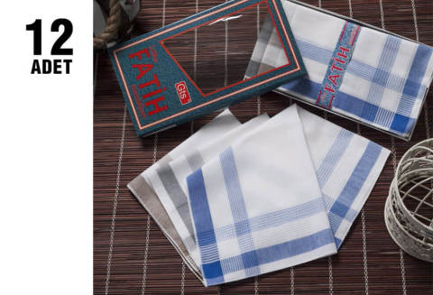 Fatih-03 %100 Pamuk Erkek Mendil Katalog Rengi 12'li