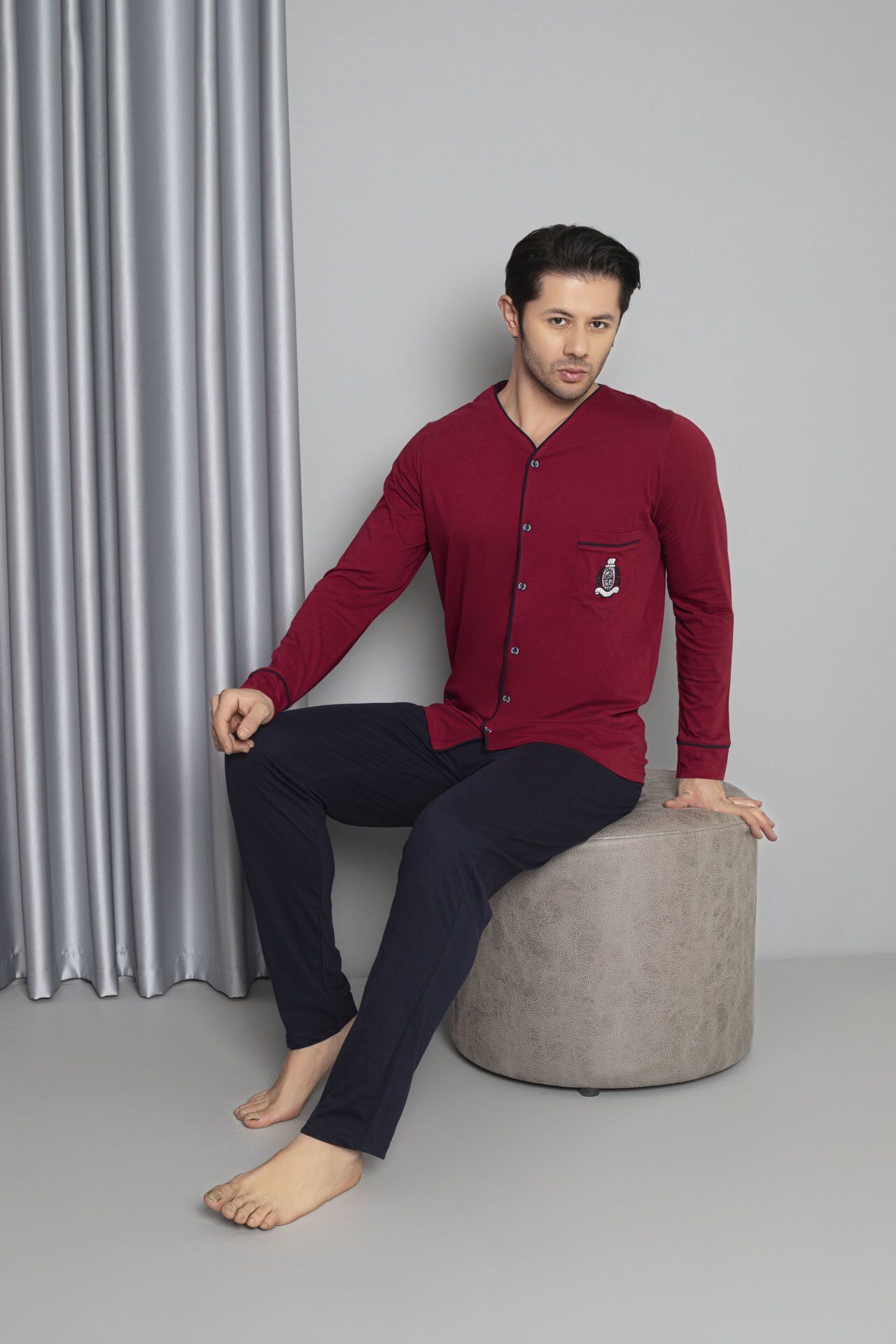 Tekten 5730 Erkek Uzun Kollu Boydan Düğmeli Pijama Takım 4'lü