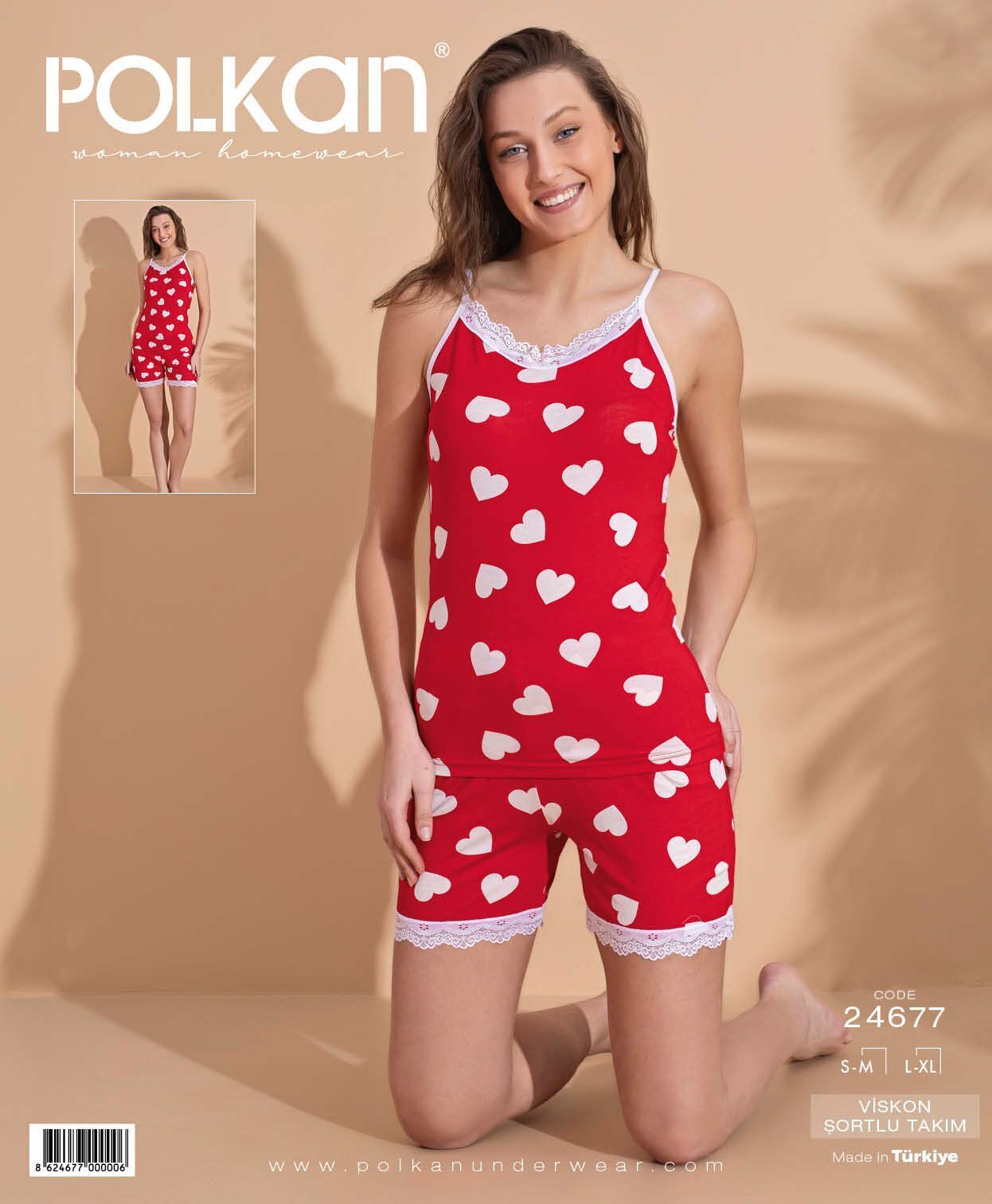 Polkan 24677 Beden (SM-LXL) Viskon Bayan Şortlu Takım 6'lı