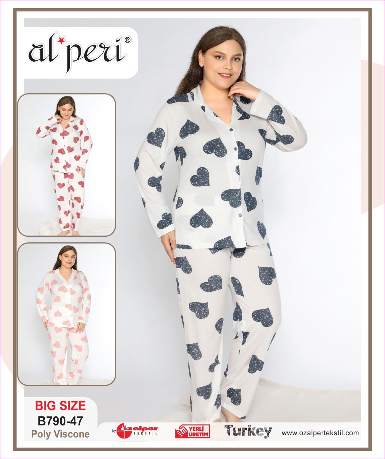 Alperi B790-47 (3XL-4XL-5XL-6XL) Bayan Uzun Kollu Pijama Takım 4'lü