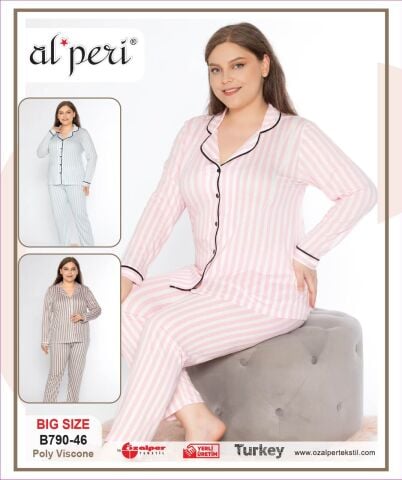 Alperi B790-46 (3XL-4XL-5XL-6XL) Bayan Uzun Kollu Pijama Takım 4'lü
