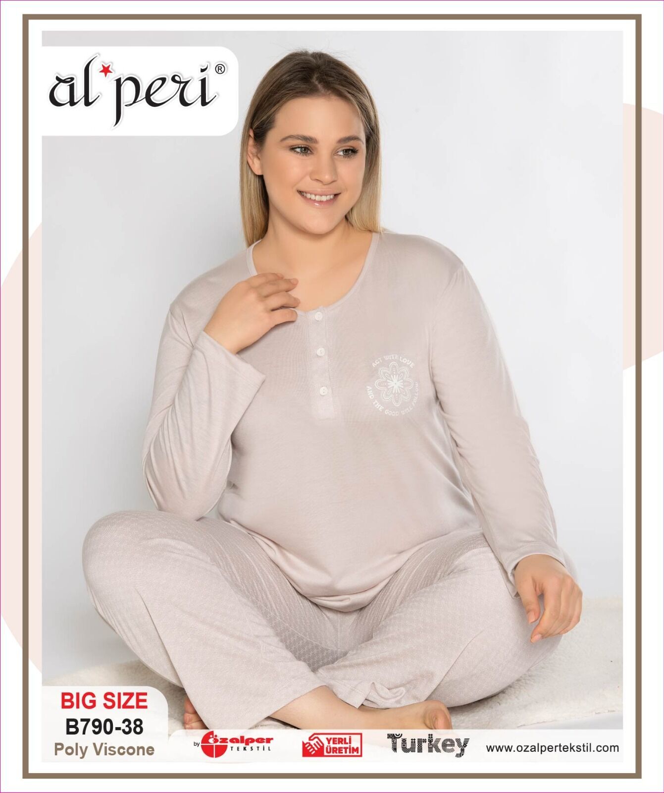 Alperi B790-38 (3XL-4XL-5XL-6XL) Bayan Uzun Kollu Pijama Takım 4'lü