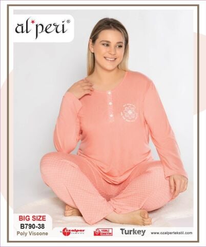 Alperi B790-38 (3XL-4XL-5XL-6XL) Bayan Uzun Kollu Pijama Takım 4'lü