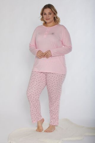 Alperi B790-40 (3XL-4XL-5XL-6XL) Bayan Uzun Kollu Pijama Takım 4'lü