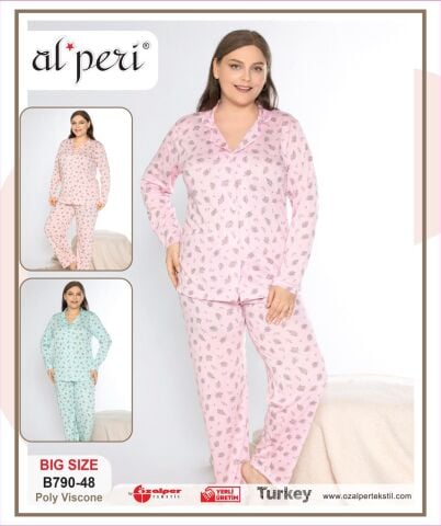 Alperi B790-48 (3XL-4XL-5XL-6XL) Bayan Uzun Kollu Pijama Takım 4'lü