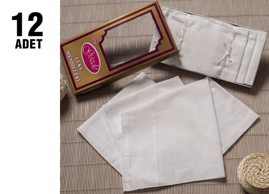Gözde %100 Pamuk Erkek Mendil Beyaz 12'li